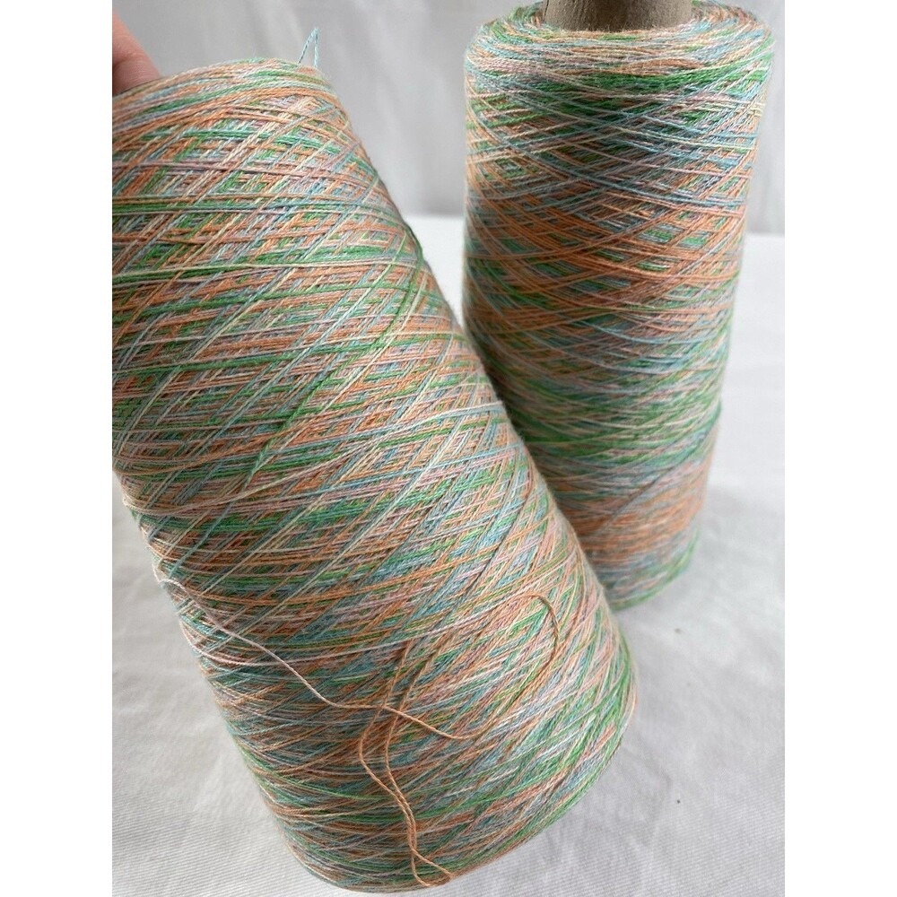 (2) Fancy Colorful Cone Yarn Spool Yarn 100% Cotton Super Fine 420g NW #738